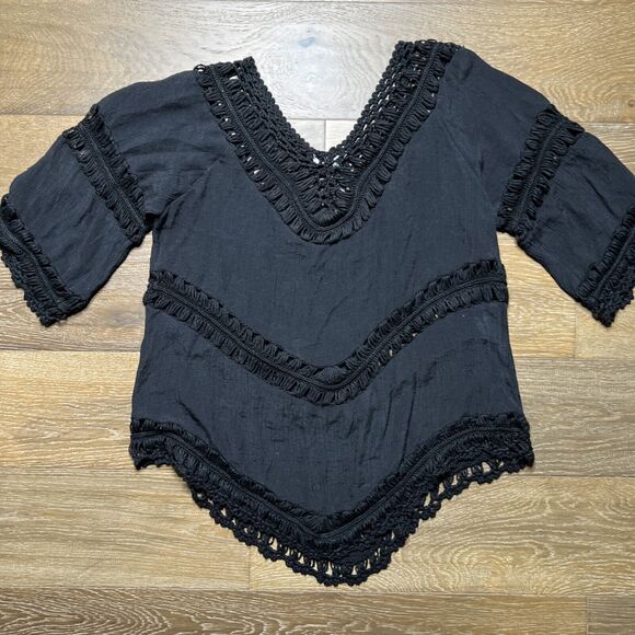 Vivid Importers Blouse Crochet Top Peasant Shirt Medium Whimsigoth Boho - Picture 6 of 6